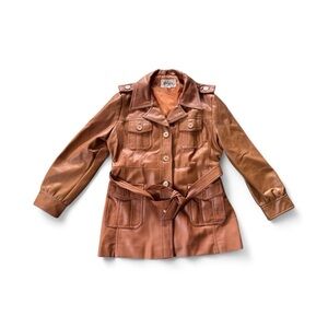 Women’s Vintage Bronton Faux Leather vinyl Jacket Brown Size 14